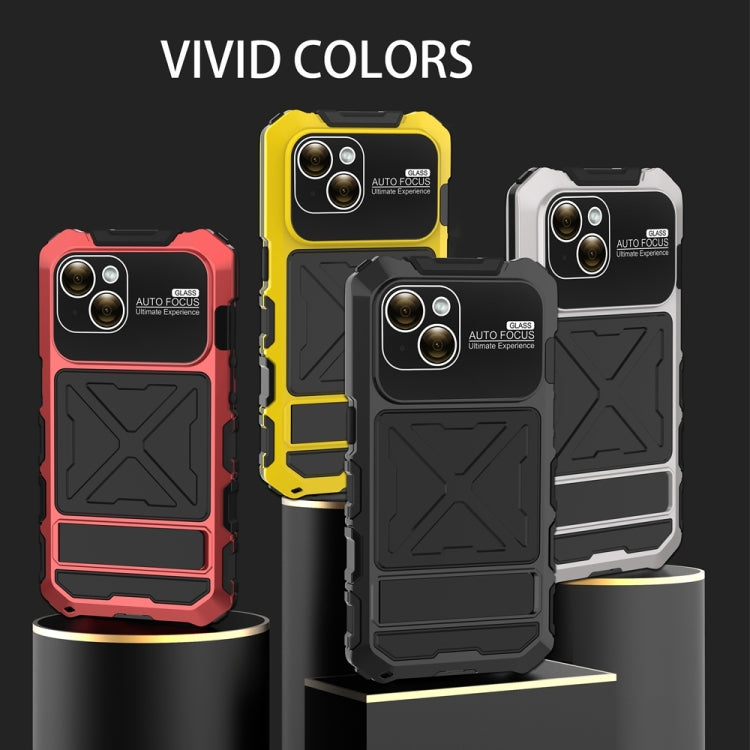 For iPhone 15 Plus R-JUST Metal + Silicone + Tempered Glass Life Waterproof Phone Case with Holder(Silver) - free shipping - PMC TechLife - Order now!