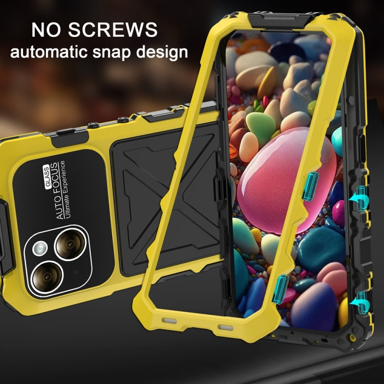 For iPhone 15 R-JUST Metal + Silicone + Tempered Glass Life Waterproof Phone Case with Holder(Yellow) - iPhone 15 Cases by R-JUST | Online Shopping South Africa | PMC TechLife | Buy Now Pay Later Mobicred