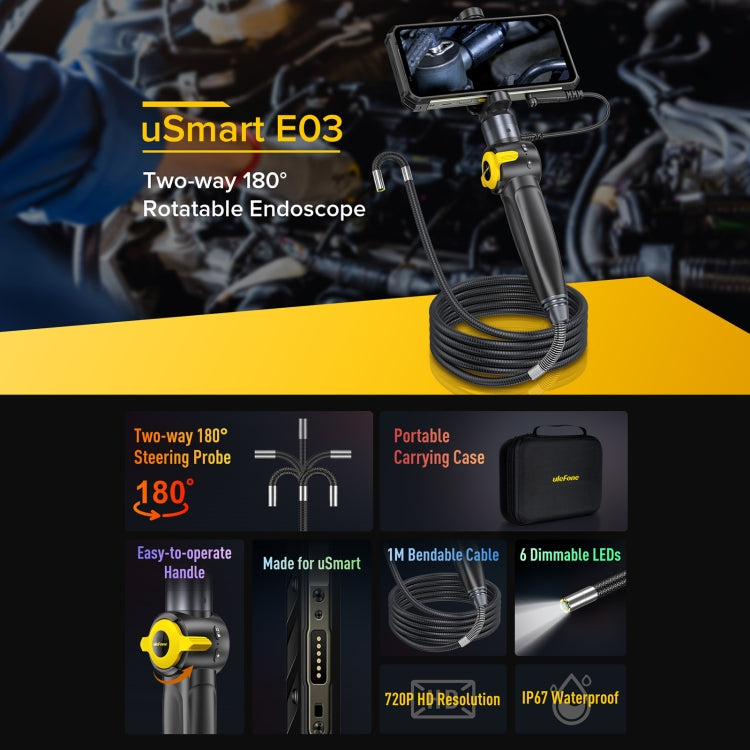Ulefone uSmart E03 Rotatable Endoscope IP67 Waterproof for Armor 24 / 21 / 19 / 18T / 18T Ultra / Armor Pad(Black) - free shipping - PMC TechLife - Order now!