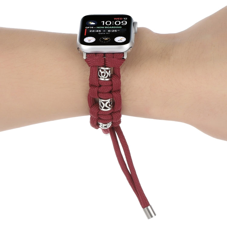 For Apple Watch Ultra 2 49mm Silk Silver Beads Braided Watch Band(Wine Red) - Watch Bands by PMC TechLife | Online Shopping South Africa | PMC TechLife