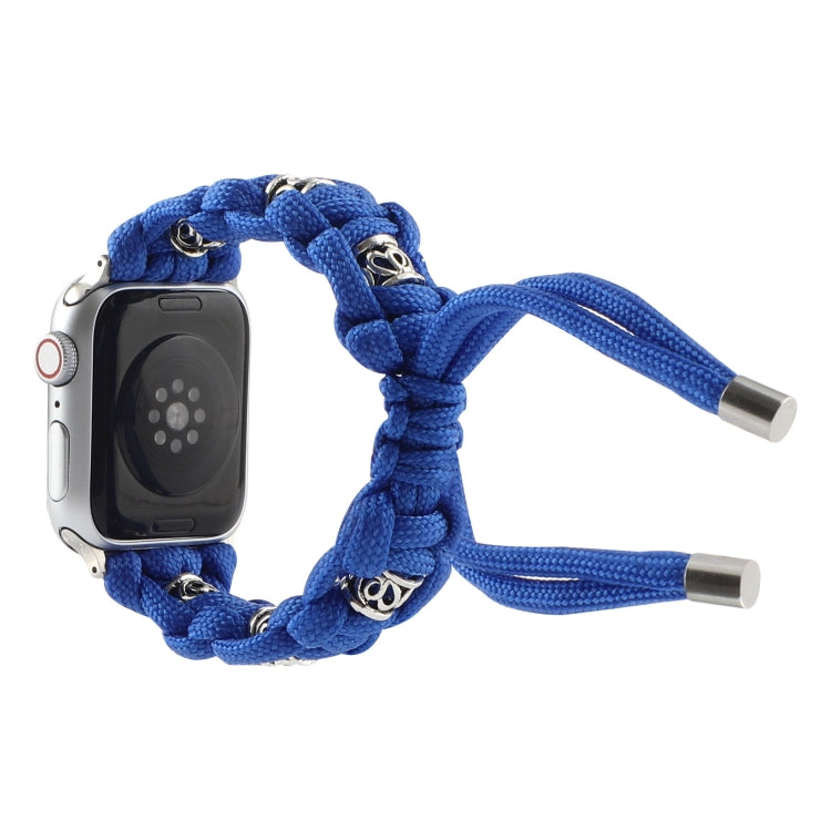 For Apple Watch Series 8 45mm Silk Silver Beads Braided Watch Band(Blue) - Watch Bands by PMC TechLife | Online Shopping South Africa | PMC TechLife