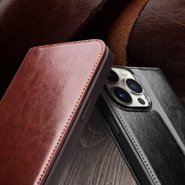 For iPhone 16 Pro Max QIALINO Classic Genuine Leather Phone Case(Brown) - free shipping - PMC Jewellery - Order now!
