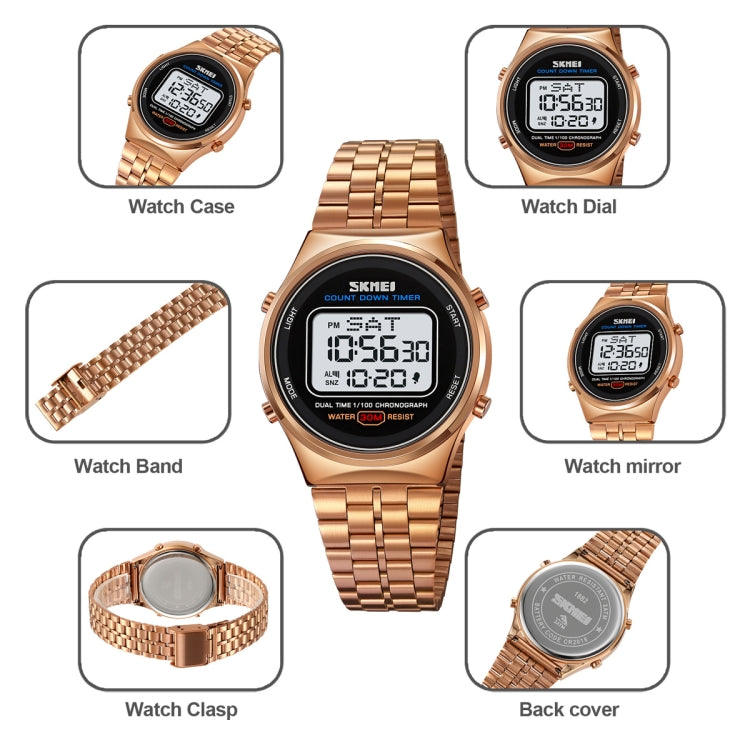 SKMEI 1882 Multifunctional Men 30M Waterproof Luminous Stainless Steel Digital Wrist Watch(Black White) - free shipping - PMC TechLife - Order now!