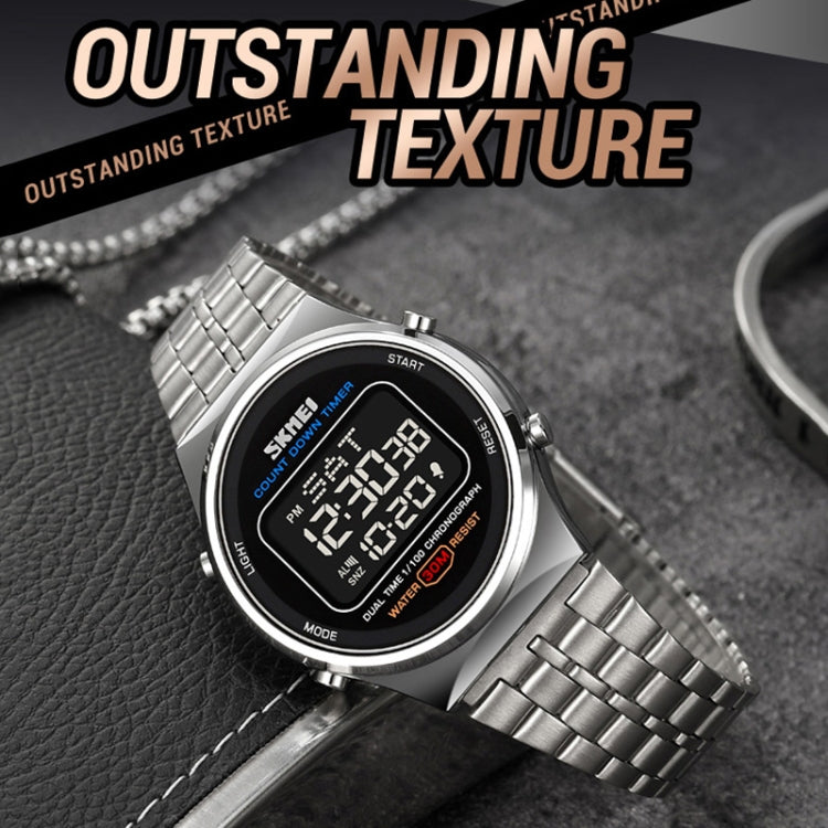 SKMEI 1882 Multifunctional Men 30M Waterproof Luminous Stainless Steel Digital Wrist Watch(Black White) - free shipping - PMC TechLife - Order now!