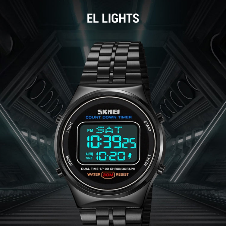 SKMEI 1882 Multifunctional Men 30M Waterproof Luminous Stainless Steel Digital Wrist Watch(Black White) - free shipping - PMC TechLife - Order now!