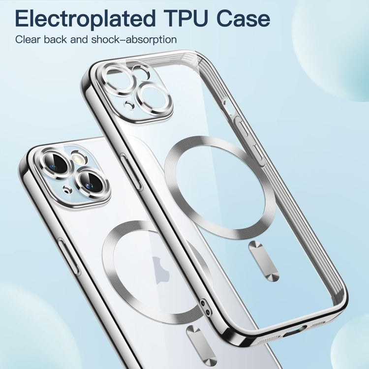 For iPhone 15 Plus Magsafe Magnetic Transparent Electroplated TPU Phone Case(Silver) - iPhone 15 Plus Cases by PMC TechLife | Online Shopping South Africa | PMC TechLife