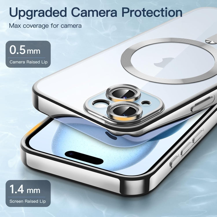 For iPhone 15 Plus Magsafe Magnetic Transparent Electroplated TPU Phone Case(Silver) - iPhone 15 Plus Cases by PMC TechLife | Online Shopping South Africa | PMC TechLife