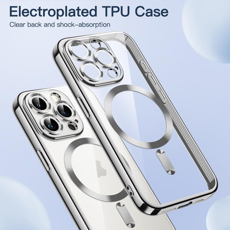 For iPhone 15 Pro Magsafe Magnetic Transparent Electroplated TPU Phone Case(Silver) - iPhone 15 Pro Cases by PMC TechLife | Online Shopping South Africa | PMC TechLife