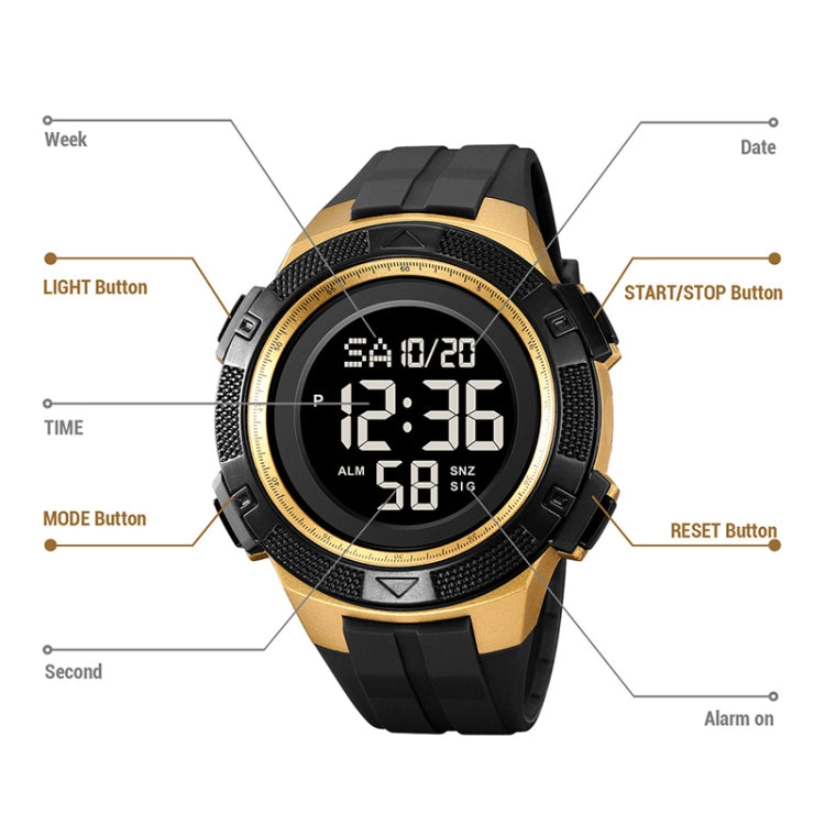 SKMEI 2078 Multifunctional Men 50M Waterproof Sports Fashion Digital Wrist Watch(Black Gold) - free shipping - PMC TechLife - Order now!