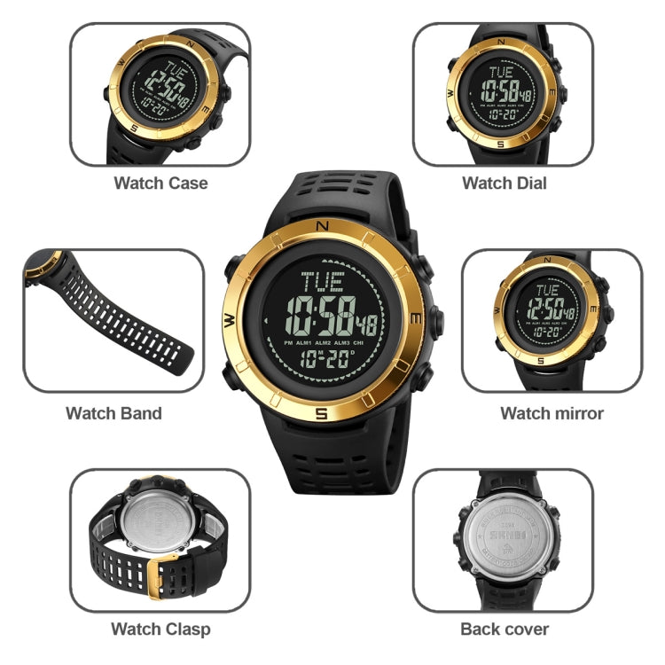 Shimei 2096 Multifunctional Men 50M Waterproof Compass Noctilucent Digital Wrist Watch(Gold) - free shipping - PMC TechLife - Order now!