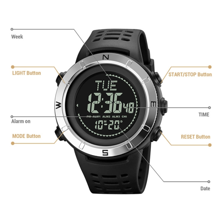 Shimei 2096 Multifunctional Men 50M Waterproof Compass Noctilucent Digital Wrist Watch(Gold) - free shipping - PMC TechLife - Order now!