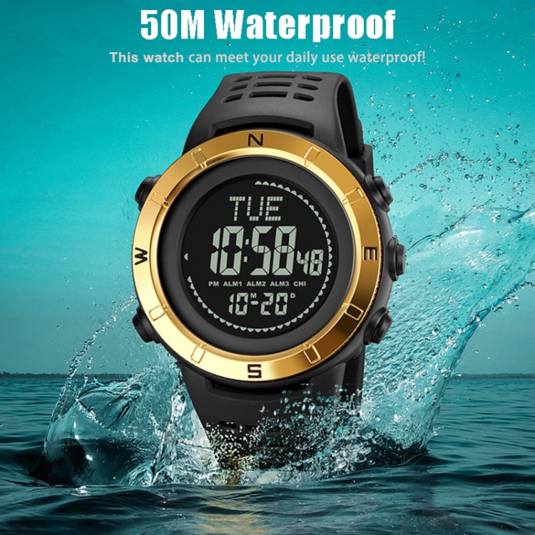 Shimei 2096 Multifunctional Men 50M Waterproof Compass Noctilucent Digital Wrist Watch(Gold) - free shipping - PMC TechLife - Order now!