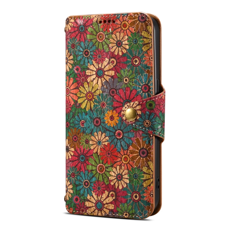 For iPhone 16 Denior Flower Language Series Cork Fabric Oil Edge Leather Phone Case(Spring) - free shipping - PMC Jewellery - Order now!