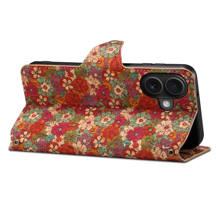 For iPhone 16 Denior Flower Language Series Cork Fabric Oil Edge Leather Phone Case(Summer) - free shipping - PMC Jewellery - Order now!