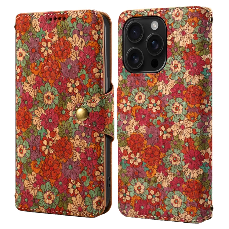 For iPhone 16 Pro Denior Flower Language Series Cork Fabric Oil Edge Leather Phone Case(Summer) - free shipping - PMC Jewellery - Order now!