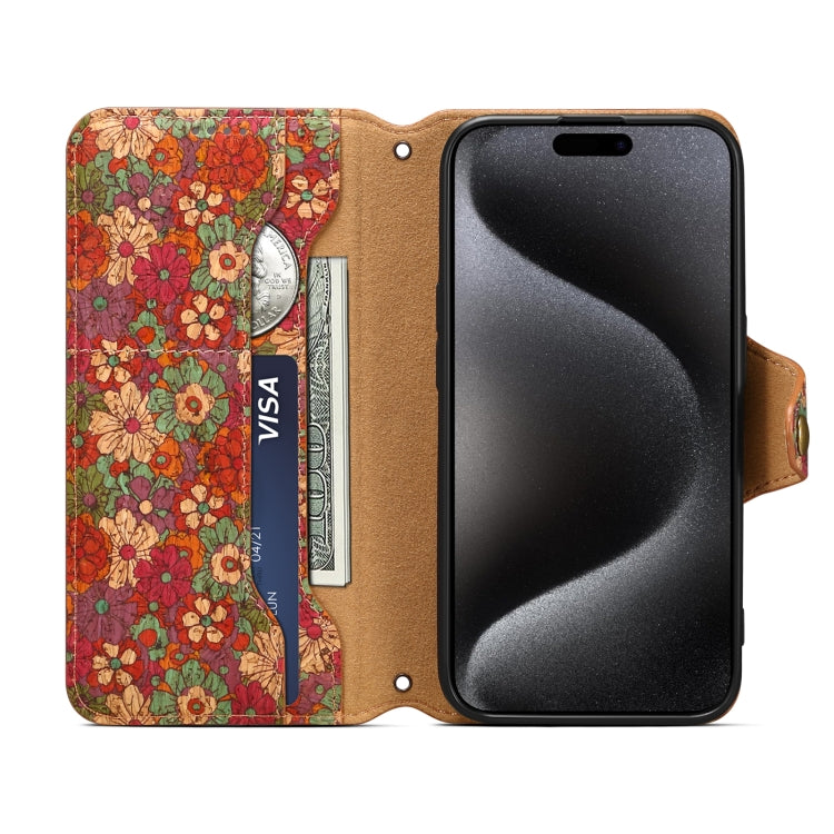 For iPhone 16 Pro Denior Flower Language Series Cork Fabric Oil Edge Leather Phone Case(Summer) - free shipping - PMC Jewellery - Order now!