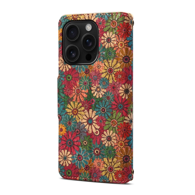 For iPhone 16 Pro Max Denior Flower Language Series Cork Fabric Oil Edge Leather Phone Case(Spring) - free shipping - PMC Jewellery - Order now!
