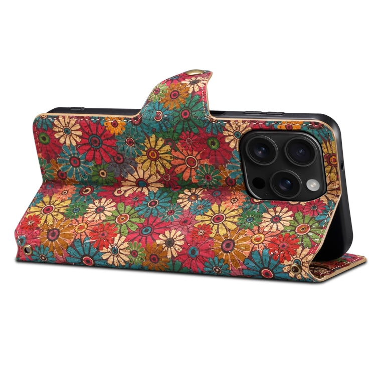 For iPhone 16 Pro Max Denior Flower Language Series Cork Fabric Oil Edge Leather Phone Case(Spring) - free shipping - PMC Jewellery - Order now!