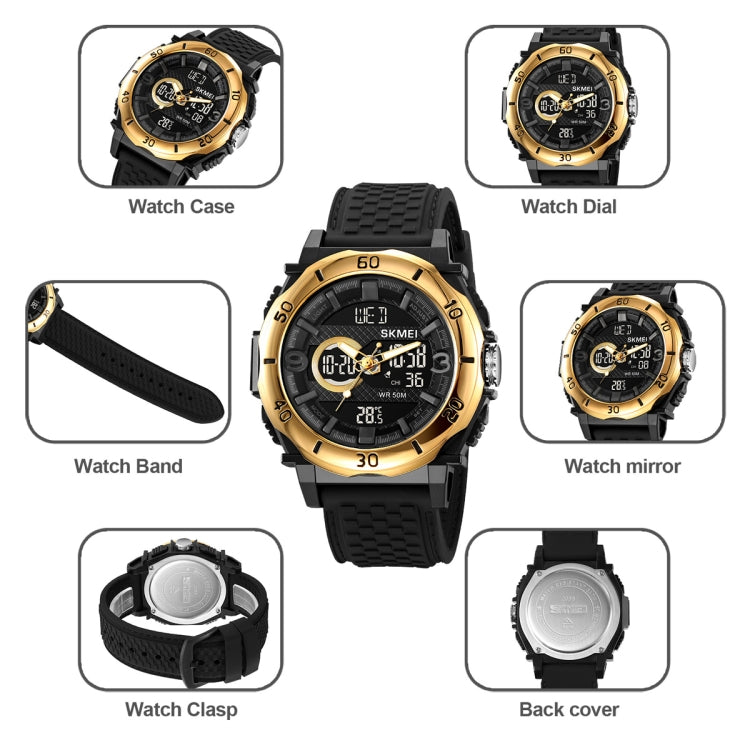 SKMEI 2098 Multifunctional Men 50M Waterproof Thermometer Dual Display Digital Wrist Watch(Gold+Black) - free shipping - PMC TechLife - Order now!