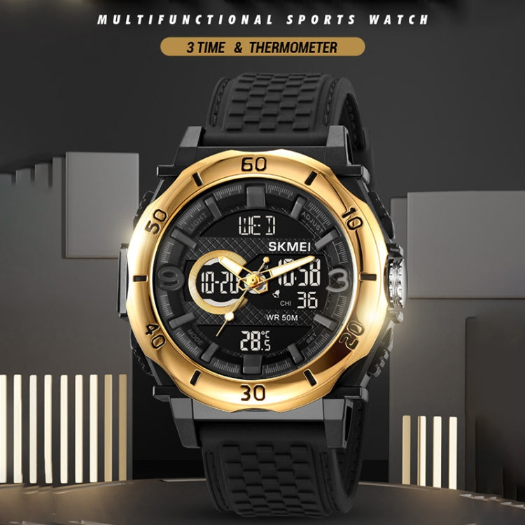 SKMEI 2098 Multifunctional Men 50M Waterproof Thermometer Dual Display Digital Wrist Watch(Gold+Black) - free shipping - PMC TechLife - Order now!