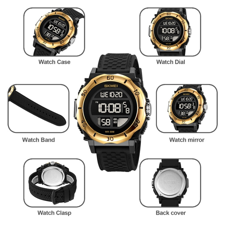 SKMEI 2099 Multifunctional Men Outdoor 50M Waterproof Luminous Digital Wrist Watch(Black Gold) - free shipping - PMC TechLife - Order now!