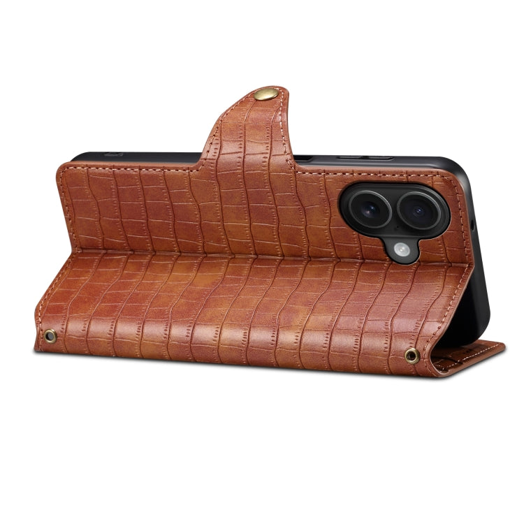 For iPhone 16 Denior Crocodile Texture Oil Edge Leather Phone Case(Brown) - free shipping - PMC Jewellery - Order now!