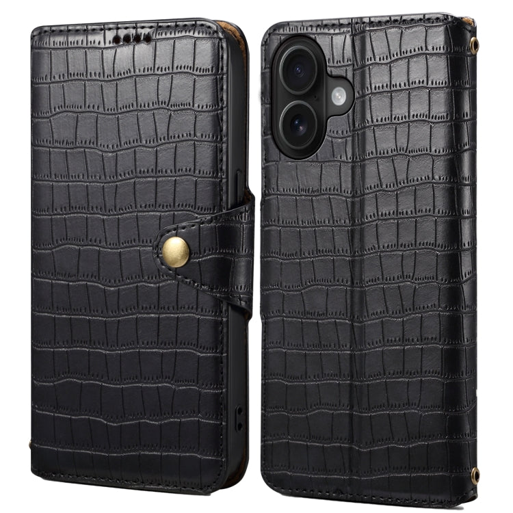 For iPhone 16 Denior Crocodile Texture Oil Edge Leather Phone Case(Black) - free shipping - PMC Jewellery - Order now!