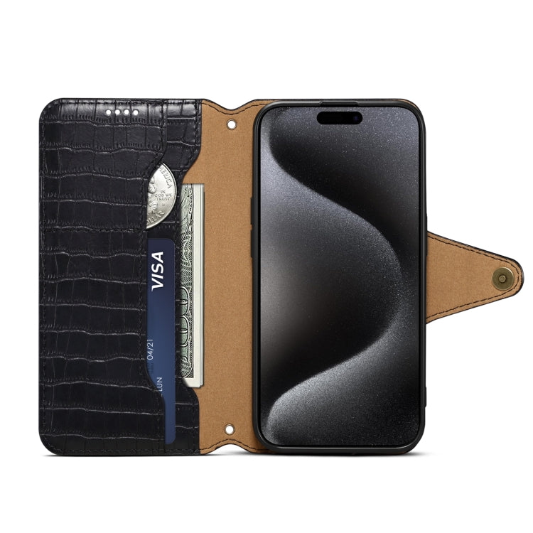 For iPhone 16 Denior Crocodile Texture Oil Edge Leather Phone Case(Black) - free shipping - PMC Jewellery - Order now!