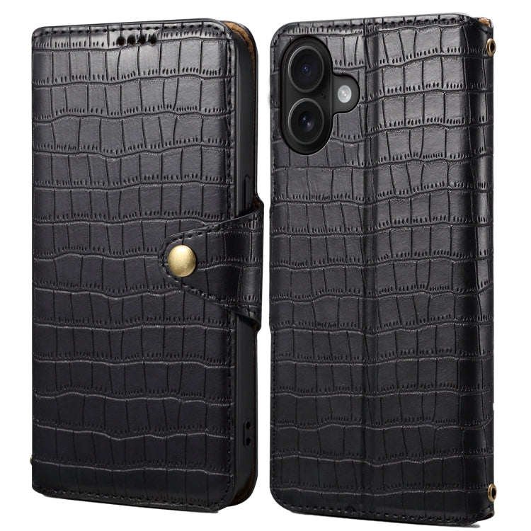 For iPhone 16 Plus Denior Crocodile Texture Oil Edge Leather Phone Case(Black) - free shipping - PMC Jewellery - Order now!