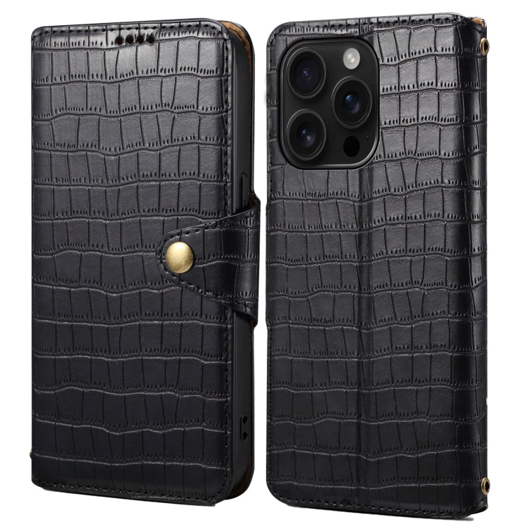 For iPhone 16 Pro Denior Crocodile Texture Oil Edge Leather Phone Case(Black) - free shipping - PMC Jewellery - Order now!