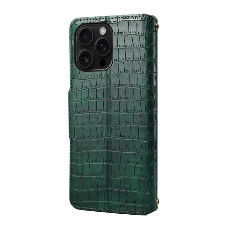 For iPhone 16 Pro Max Denior Crocodile Texture Oil Edge Leather Phone Case(Green) - free shipping - PMC Jewellery - Order now!