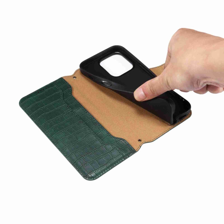 For iPhone 16 Pro Max Denior Crocodile Texture Oil Edge Leather Phone Case(Green) - free shipping - PMC Jewellery - Order now!