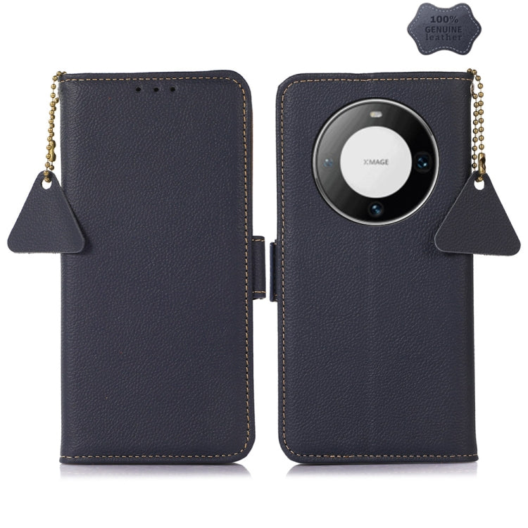 For Huawei Mate 60 Pro Side-Magnetic TJ Genuine Leather RFID Phone Case(Blue) - Huawei Cases by PMC TechLife | Online Shopping South Africa | PMC TechLife | Buy Now Pay Later Mobicred