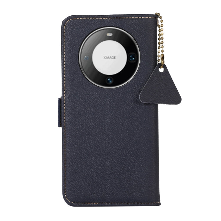 For Huawei Mate 60 Pro Side-Magnetic TJ Genuine Leather RFID Phone Case(Blue) - Huawei Cases by PMC TechLife | Online Shopping South Africa | PMC TechLife | Buy Now Pay Later Mobicred