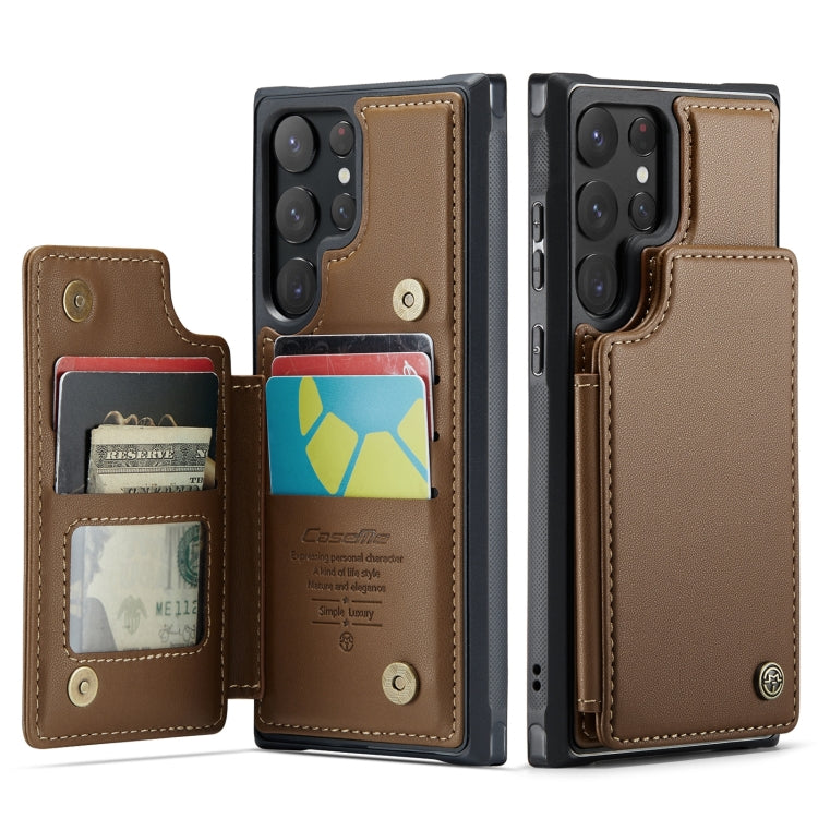 For Samsung Galaxy S22 Ultra 5G CaseMe C22 Card Slots Holder RFID Anti-theft Phone Case(Brown) - free shipping - PMC Jewellery - Order now!