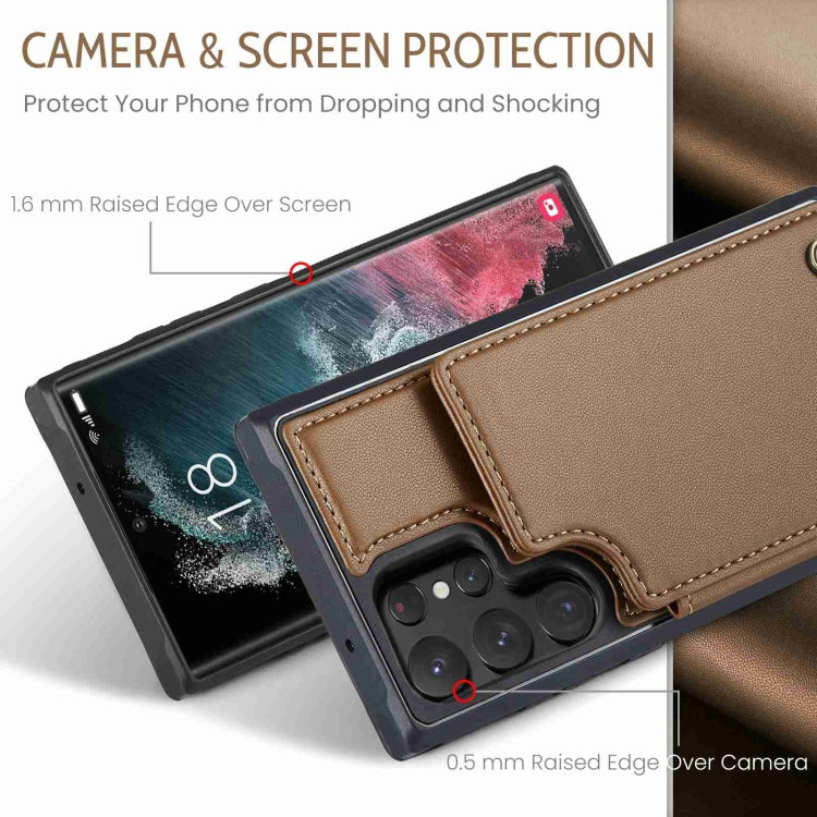 For Samsung Galaxy S22 Ultra 5G CaseMe C22 Card Slots Holder RFID Anti-theft Phone Case(Brown) - free shipping - PMC Jewellery - Order now!