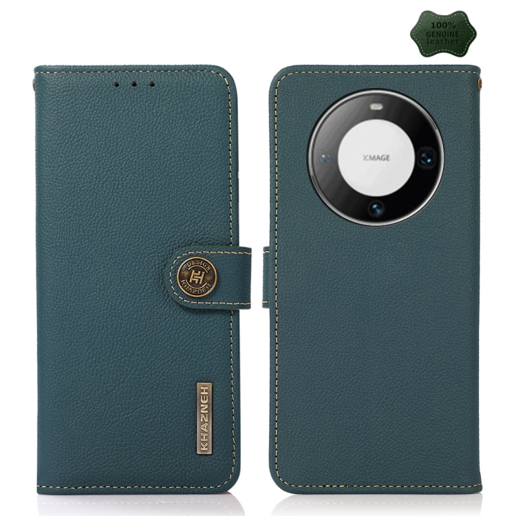 For Huawei Mate 60 Pro KHAZNEH Custer Genuine Leather RFID Phone Case(Green) - Huawei Cases by PMC TechLife | Online Shopping South Africa | PMC TechLife | Buy Now Pay Later Mobicred