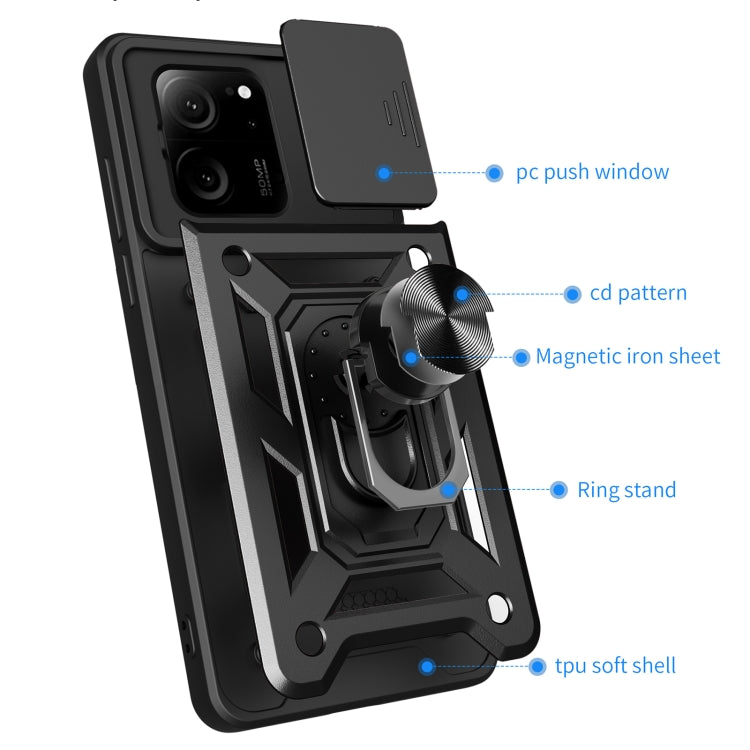 For Xiaomi 13T/13T Pro/Redmi K60 Ultra Sliding Camera Cover Design TPU Hybrid PC Phone Case(Black) - Redmi K60 Ultra Cases by PMC TechLife | Online Shopping South Africa | PMC TechLife | Buy Now Pay Later Mobicred