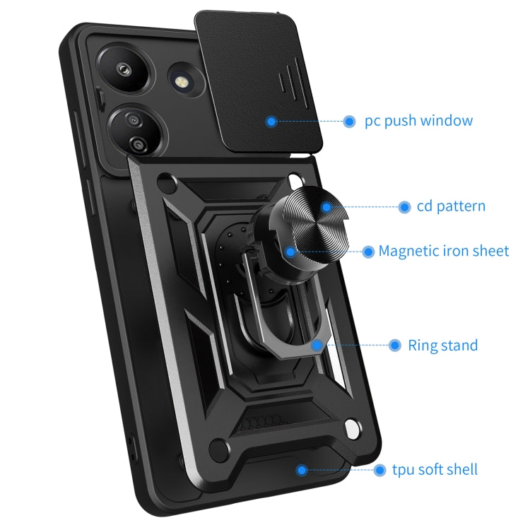 For Xiaomi Redmi 13C 4G Sliding Camera Cover Design TPU Hybrid PC Phone Case(Silver) - 13C Cases by PMC TechLife | Online Shopping South Africa | PMC TechLife | Buy Now Pay Later Mobicred