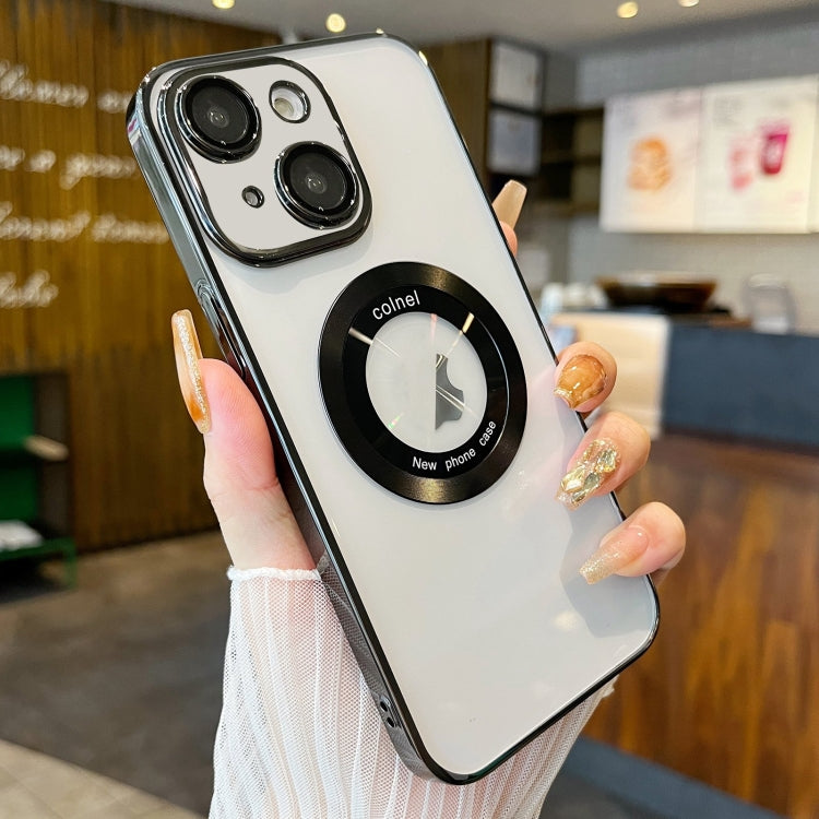 For iPhone 14 Transparent Electroplated PC MagSafe Phone Case(Black) - iPhone 14 Cases by PMC TechLife | Online Shopping South Africa | PMC TechLife | Buy Now Pay Later Mobicred