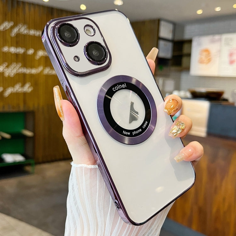 For iPhone 14 Transparent Electroplated PC MagSafe Phone Case(Purple) - iPhone 14 Cases by PMC TechLife | Online Shopping South Africa | PMC TechLife