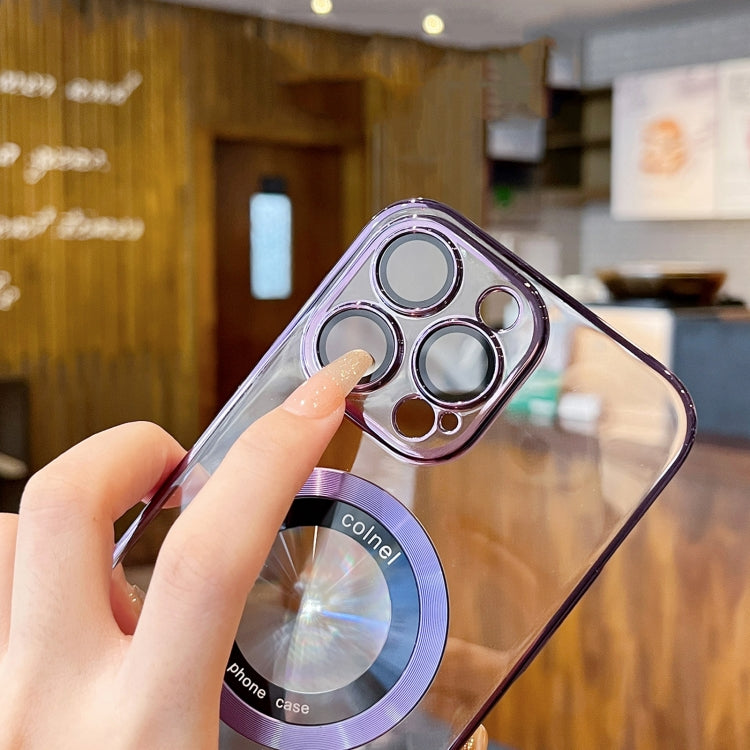 For iPhone 14 Plus Transparent Electroplated PC MagSafe Phone Case(Silver) - iPhone 14 Plus Cases by PMC TechLife | Online Shopping South Africa | PMC TechLife