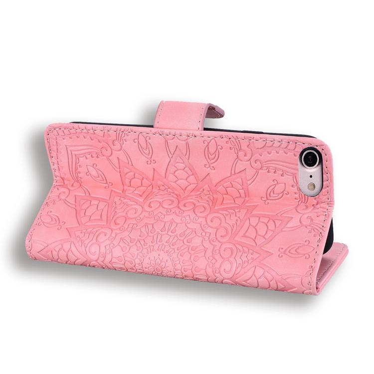 For iPhone 16e Mandala Embossed Dual-Fold Calf Leather Phone Case(Pink) - iPhone 16e Cases by PMC TechLife | Online Shopping South Africa | PMC TechLife | Buy Now Pay Later Mobicred
