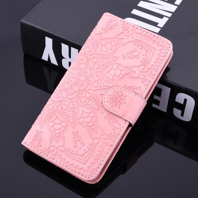 For iPhone 16e Mandala Embossed Dual-Fold Calf Leather Phone Case(Pink) - iPhone 16e Cases by PMC TechLife | Online Shopping South Africa | PMC TechLife | Buy Now Pay Later Mobicred