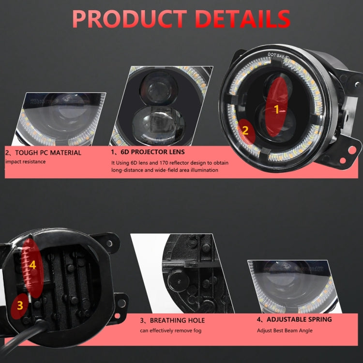 For Jeep Wrangler JK 2 Door 2007-2015 Y4 4 inch 1 Pair Light Guide Dual Lens Fog Light(Yellow White) - Fog / Driving Lights by PMC TechLife | Online Shopping South Africa | PMC TechLife | Buy Now Pay Later Mobicred