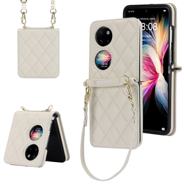 For Huawei P50 Pocket Rhombic Texture Card Bag Phone Case with Dual Lanyard(White) - free shipping - PMC TechLife - Order now!