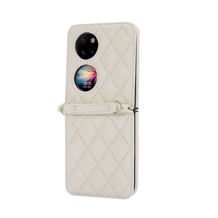 For Huawei P50 Pocket Rhombic Texture Card Bag Phone Case with Dual Lanyard(White) - free shipping - PMC TechLife - Order now!