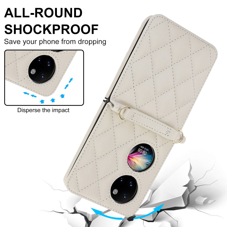 For Huawei P50 Pocket Rhombic Texture Card Bag Phone Case with Dual Lanyard(White) - free shipping - PMC TechLife - Order now!