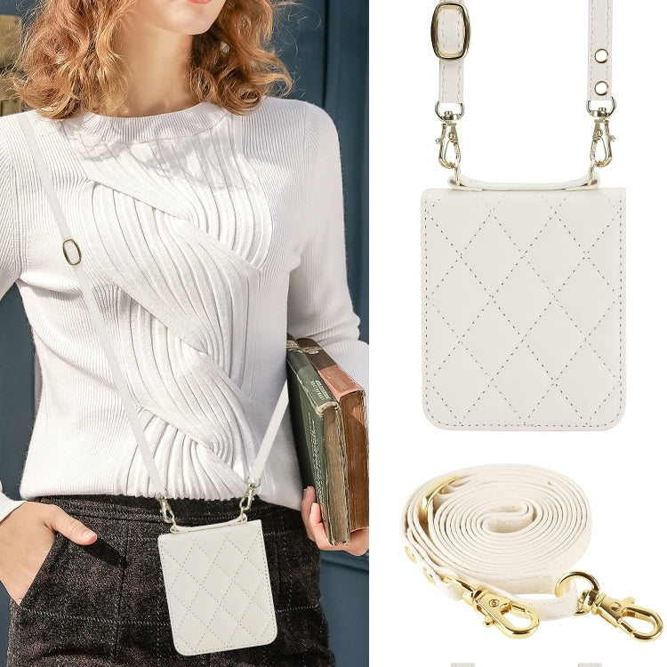 For Huawei P50 Pocket Rhombic Texture Card Bag Phone Case with Dual Lanyard(White) - free shipping - PMC TechLife - Order now!