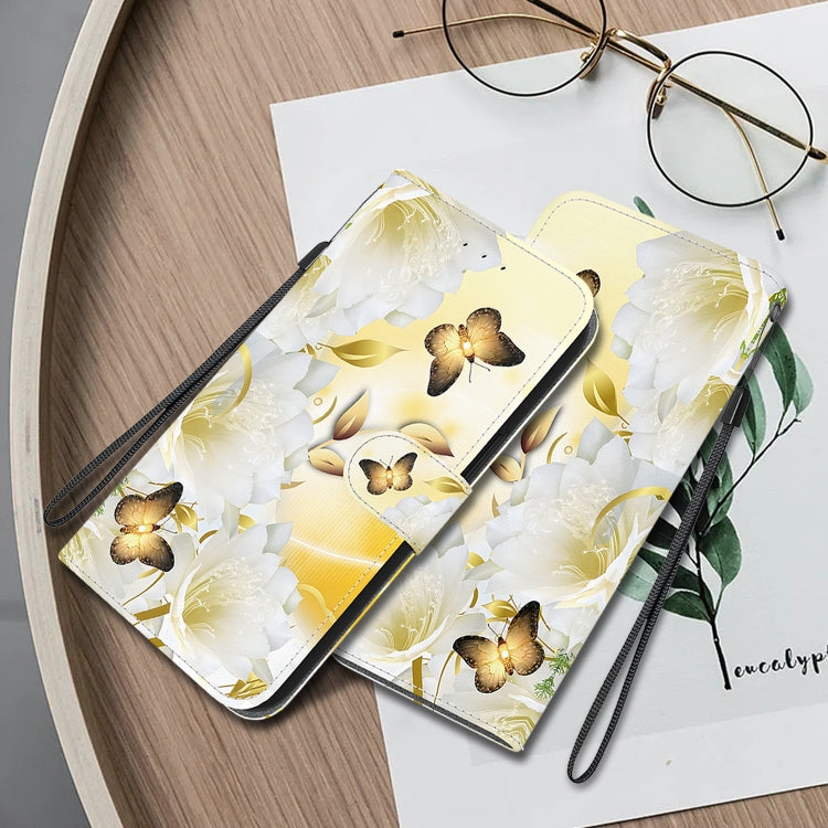 For Google Pixel 9 Pro Crystal Texture Colored Drawing Leather Phone Case(Gold Butterfly Epiphyllum) - Google Cases by PMC TechLife | Online Shopping South Africa | PMC TechLife | Buy Now Pay Later Mobicred
